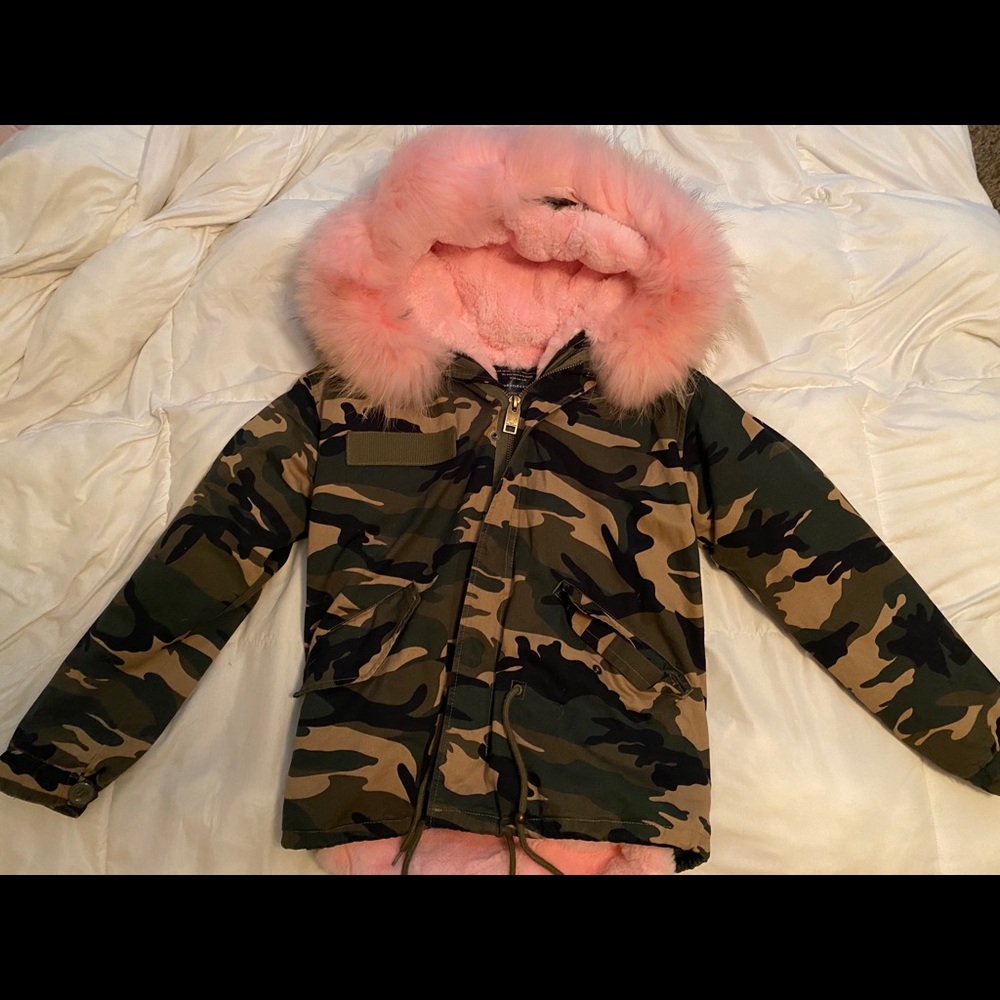 Pink fur camouflage jacket winter coat 💕